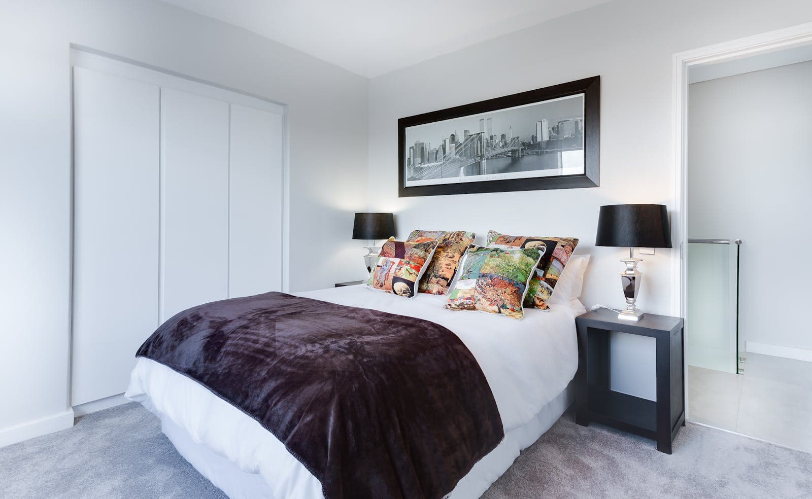 Bright modern bedroom interior.